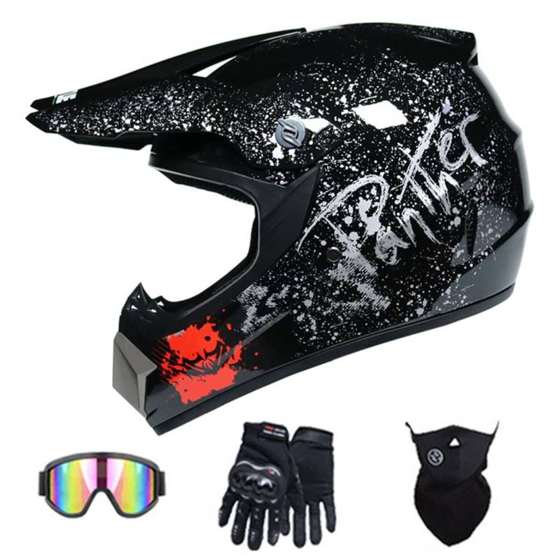 Motocross Integralhelm DOT Motorrad Rally Backflip Helme ATV Motorradhelm DH Dirt Bikes Sturzhelm für MTB Offroad Pitbike (Schwarze Blumen) (54~55cm M) von RUTXE