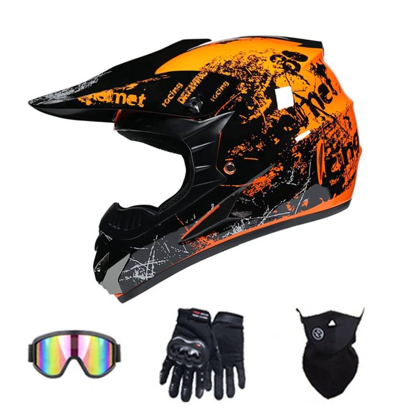 Motocross Integralhelm DOT Offroad Motorrad Backflip Helme DH Dirt Fahrradhelm ATV Motorrad Sturzhelm für MTB Pit Bike Rally (Orange flower,54~55cm M) von RUTXE