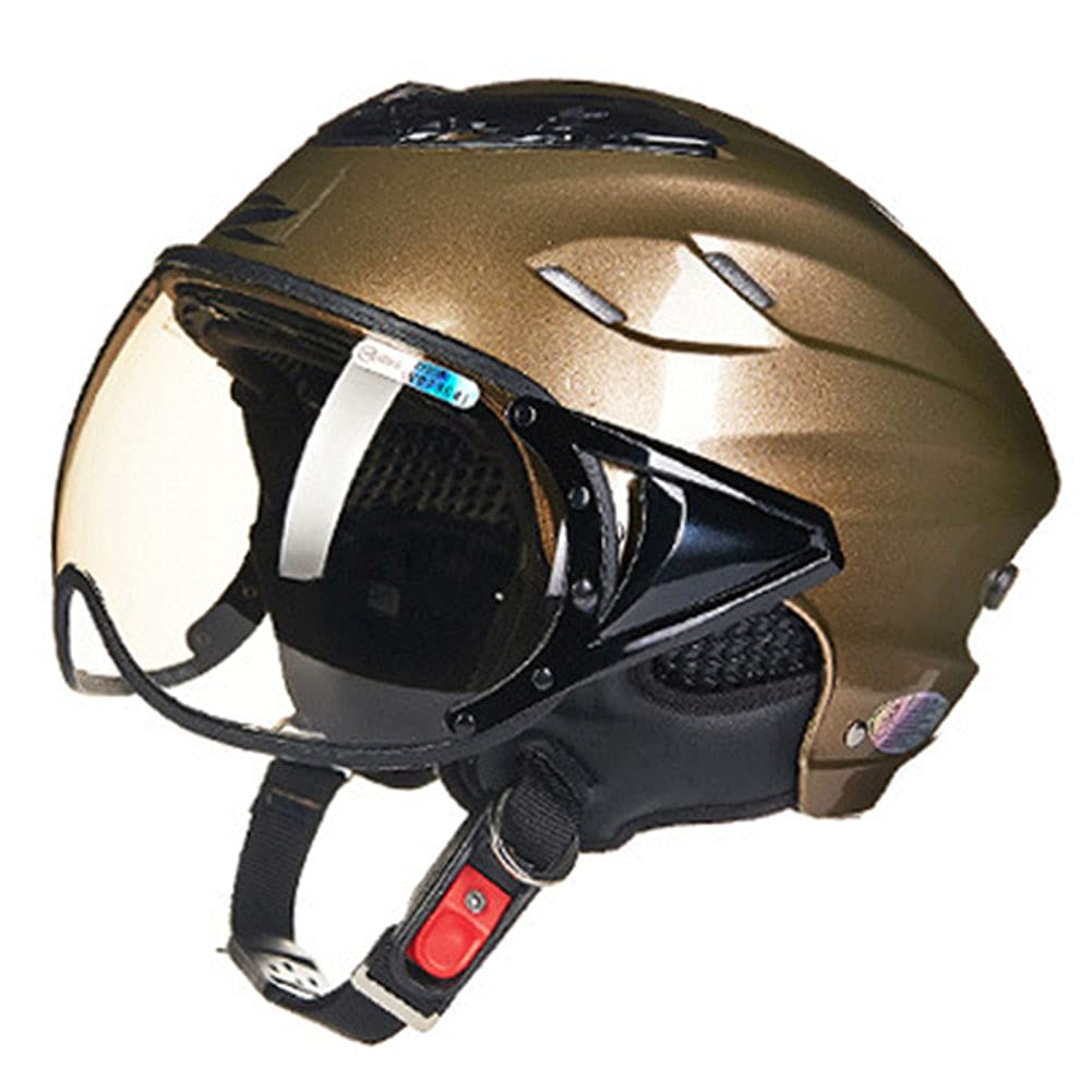 Motorrad Halbhelm Motorrad Moped Jethelm Motorradhelme Roller Helm mit offenem Gesicht Mofa Cruiser Chopper Sturzhelm für Herren & Damen, 55~60cm (Gold) von RUTXE