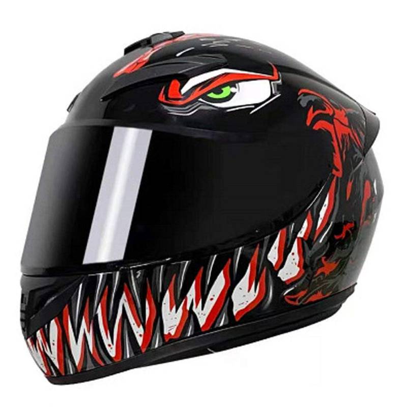 Motorrad Integralhelm DOT Sturzhelme mit 3 Linsenoptionen Roller Helme Motorrad Touristenhelm für Männer & Frauen täglicher Arbeitsweg (rotes Monster) (A,53~54cm S) von RUTXE