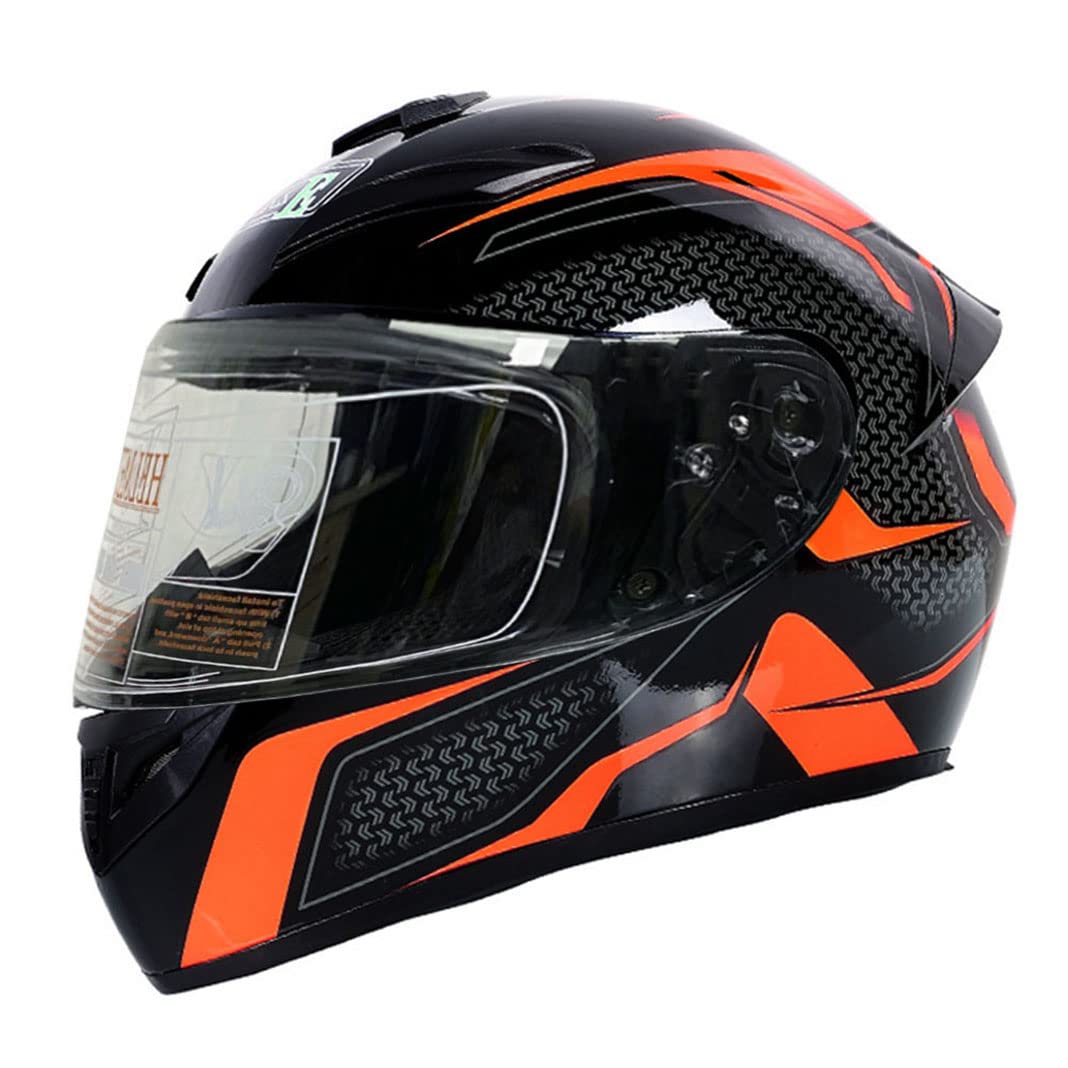 Motorrad Integralhelm Scooter Helme mit 3 Linsenoptionen DOT Motorrad Touristenhelm Sturzhelm für Männer & Frauen täglicher Arbeitsweg (Orange-schwarze Spur) (A,55~56cm M) von RUTXE