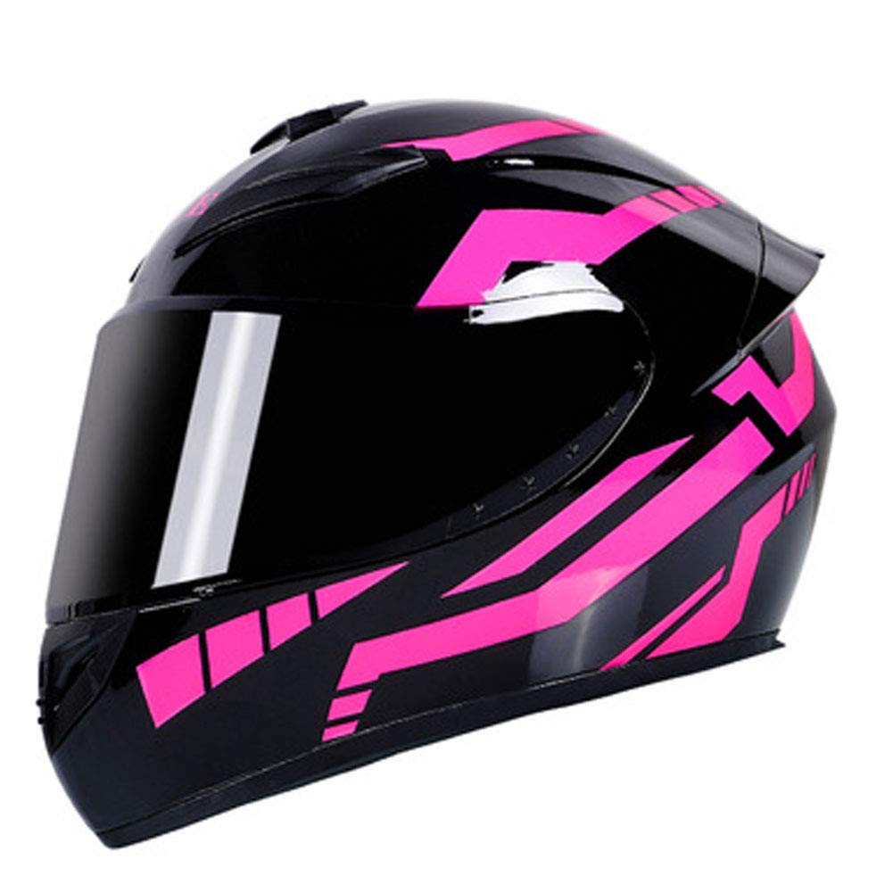 Motorrad Integralhelm mit 3 Linsenoptionen DOT Rollerhelme Motorradtouristenhelm Sturzhelme für Männer & Frauen Tägliches Pendeln (schwarz-rosa Streifen) (A,53~54cm S) von RUTXE