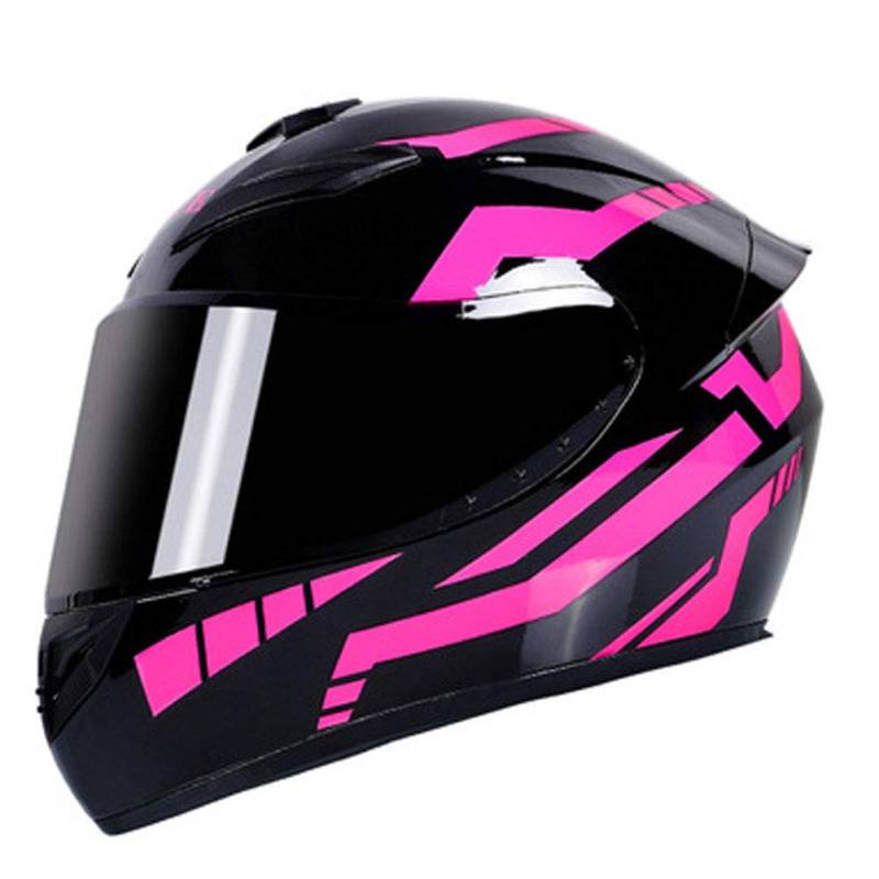 Motorrad Integralhelm mit 3 Linsenoptionen DOT Rollerhelme Motorradtouristenhelm Sturzhelme für Männer & Frauen Tägliches Pendeln (schwarz-rosa Streifen) (A,55~56cm M) von RUTXE