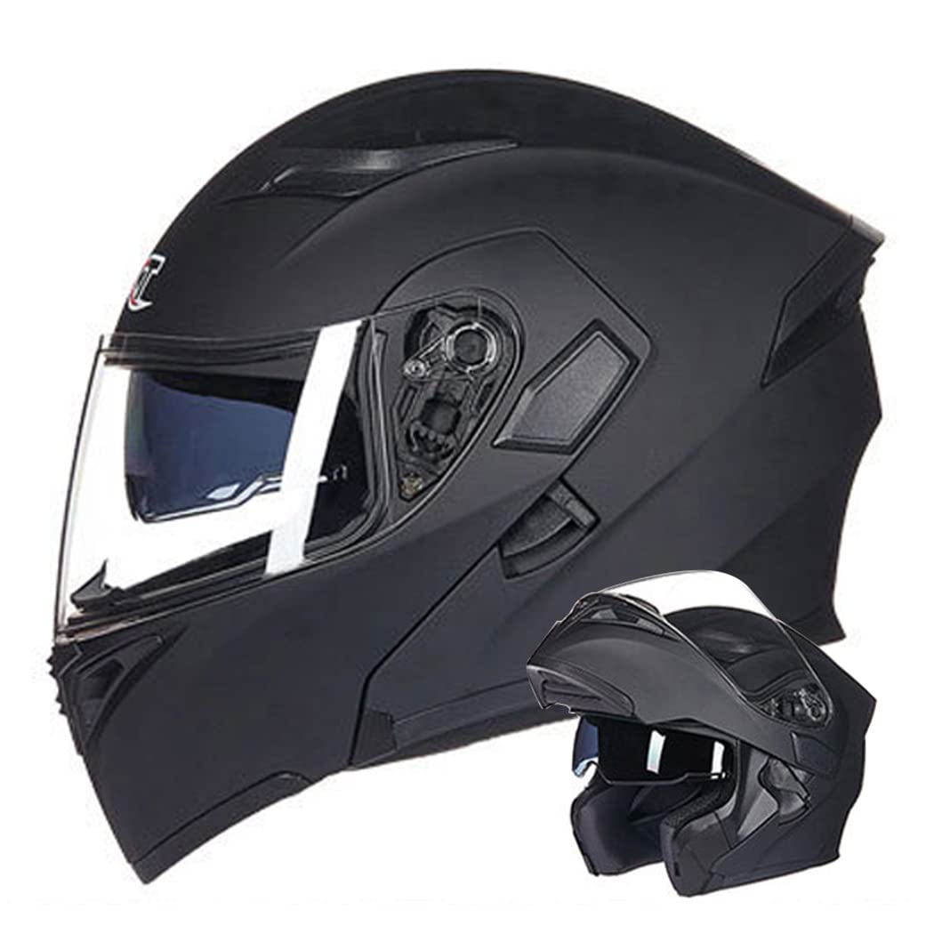 Motorrad Modular Helm mit doppelter Antibeschlagscheibe Motorrad helme D.O.T Integralhelm Moped Roller Klapphelm 4 Jahreszeiten Herren & Damen Sturzhelm (Mattschwarz) (58~60cm L) von RUTXE