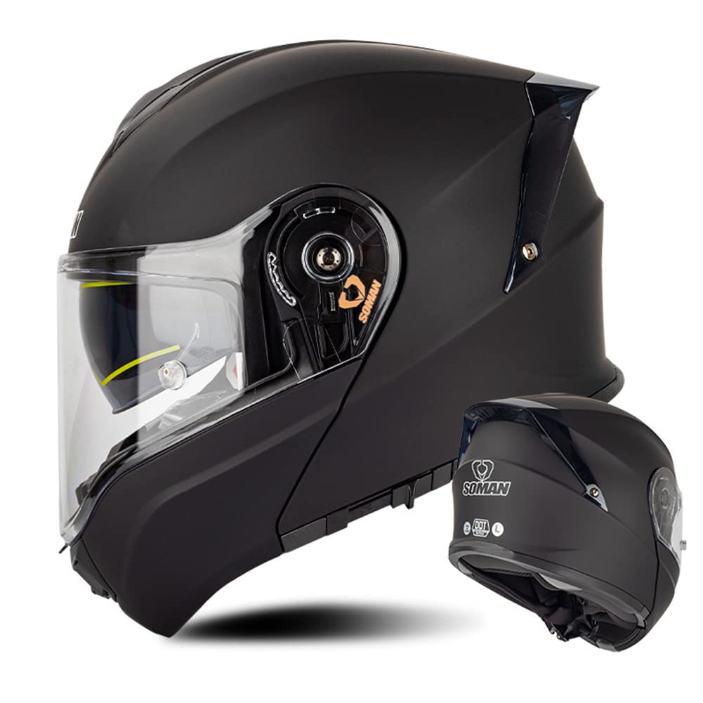 Motorrad Modularer Helm Integralhelm mit Doppelscheibe E.C.E Moped Roller Motorrad helme Sturzhelm Pendlerhelm für Herren & Damen (Mattschwarz) (63~64cm 3XL) von RUTXE