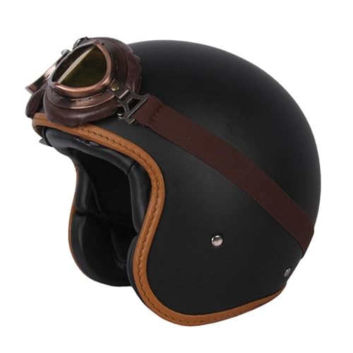 Retro Motorrad Pilotenhelm Jethelme 3/4 Halbhelm mit Sonnenblende Brille Vintage Roller Jethelm Moped Cruiser Chopper ECE/DOT Zugelassen (Matte black,61~62cm XL) von RUTXE