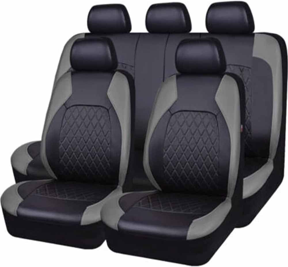 All Wetter Sitzbezüge Sets für V-W Scirocco/Scirocco R/GTS 3.Gen 2009-2017, Auto PU Leder Komplettset Sitzbezug Sitzschoner Rutschfester Innenraum Set,A/9pcs Set Grey von RUZGAR