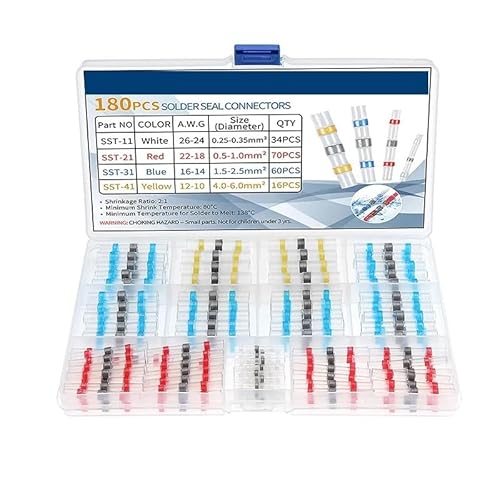 180pcs Heat Shrink Butt Crimp Terminals - Solder Seal Electrical Connectors for Automotive and Marine Wire Cable Splicing von RVBLRDSE