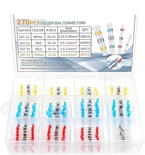 270pcs Solder Seal Wire Connectors 3:1 Heat Shrink Insulated Electrical Wire Terminals Butt Splice Waterproof for Cable von RVBLRDSE