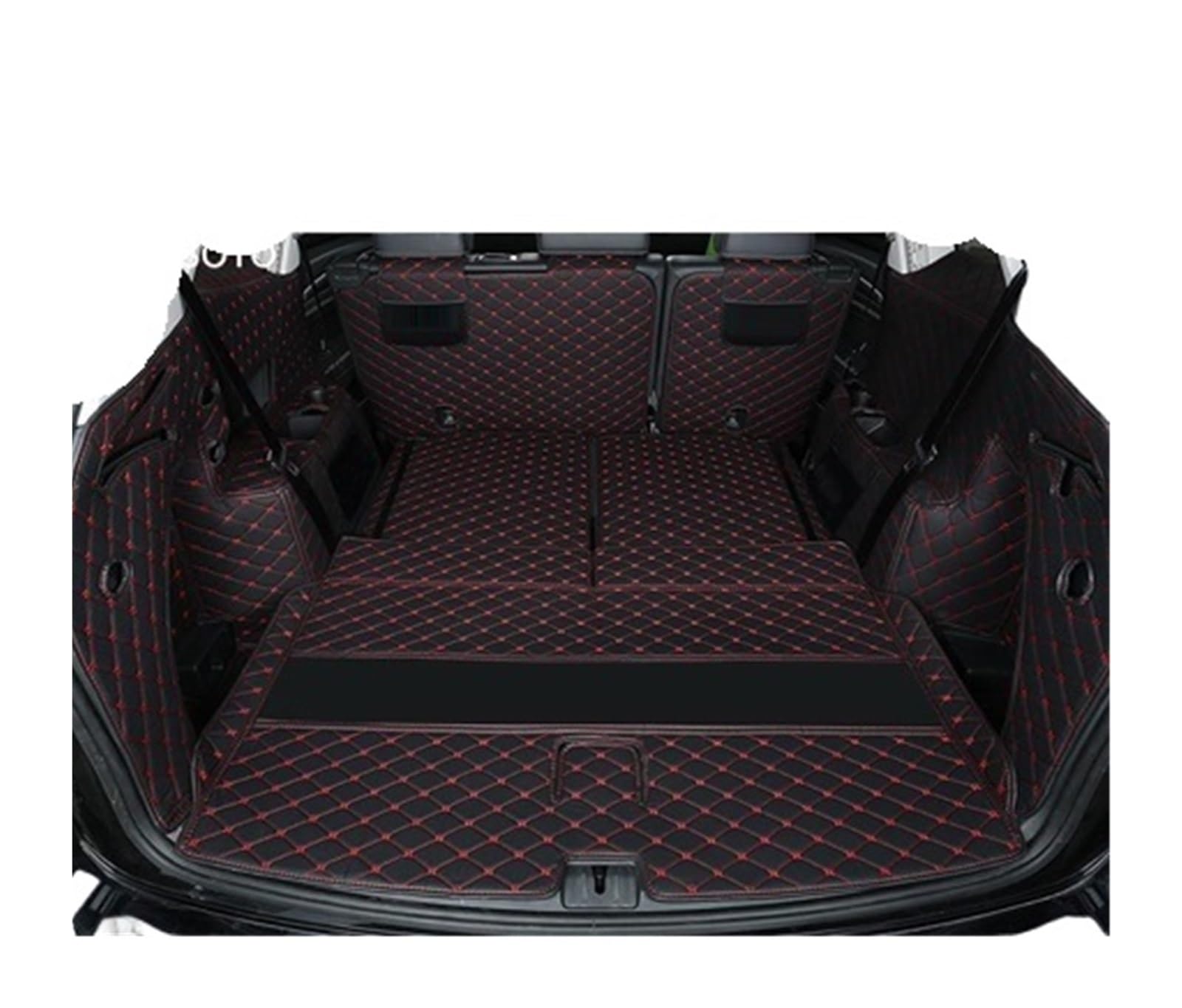 Car Trunk Liner Leder-Kofferraummatte Cargo-Liner passend für Volkswagen Atlas 2017 2018 2019 2020 Teramont Zubehörabdeckungen Kofferraum Schutzmatte(Black red Wire) von RVIFY