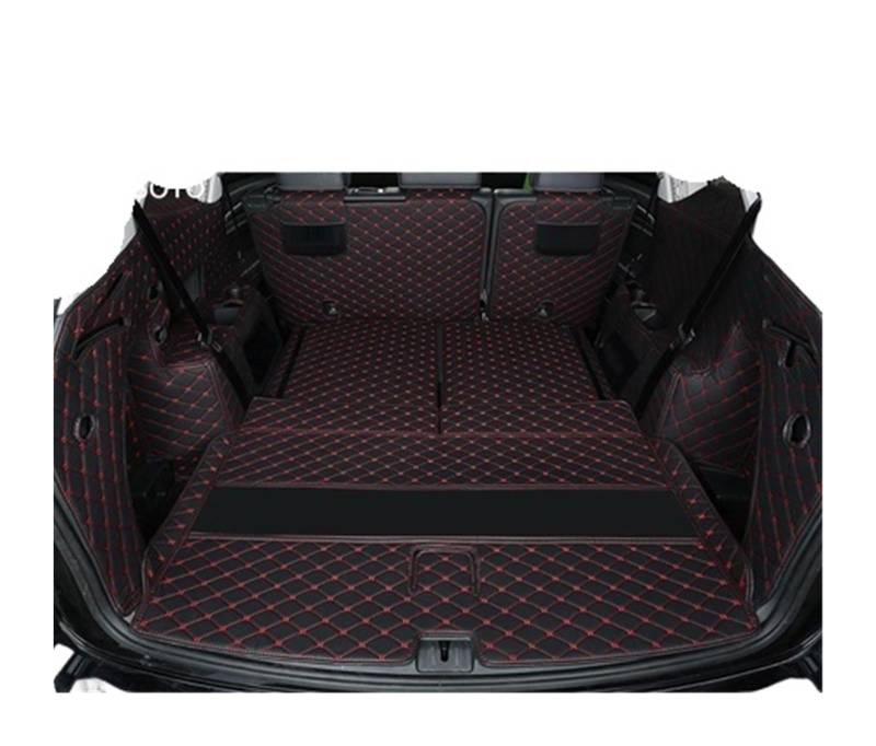 Car Trunk Liner Leder-Kofferraummatte Cargo-Liner passend für Volkswagen Atlas 2017 2018 2019 2020 Teramont Zubehörabdeckungen Kofferraum Schutzmatte(Black red Wire) von RVIFY