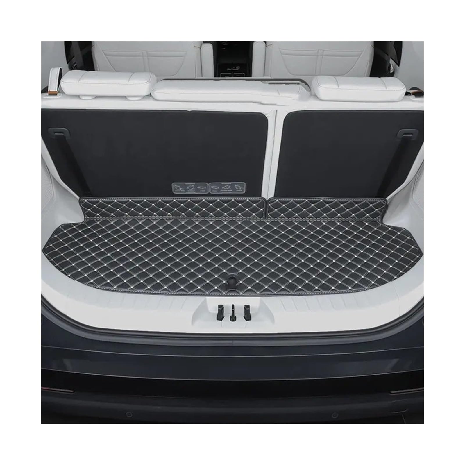 Car Trunk Liner Leder-Kofferraummatte passend für Dongfeng Forthing M4 U-Tour 2024 2025 6-Sitzer Kofferraum Schutzmatte(Bottom pad Black beige) von RVIFY