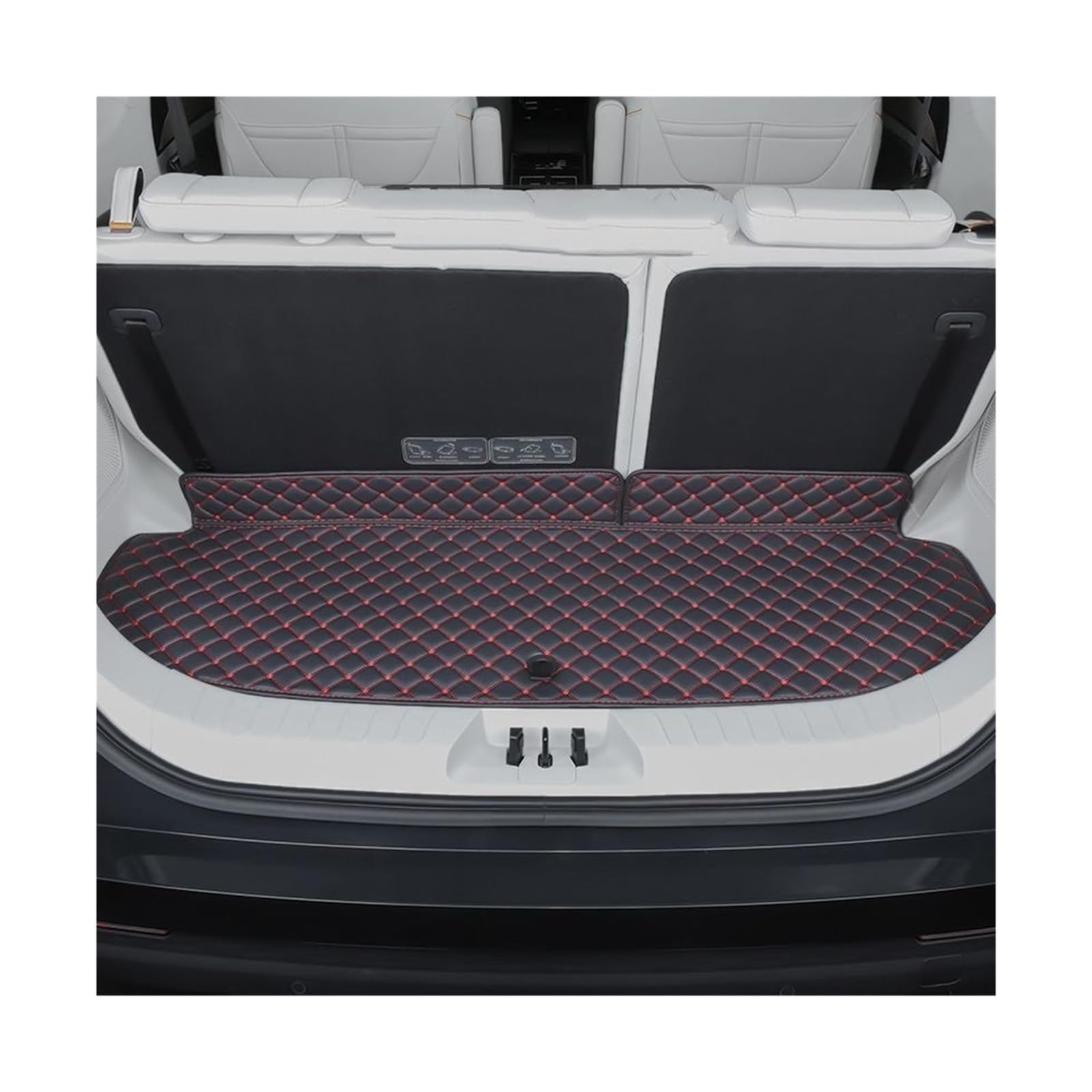 Car Trunk Liner Leder-Kofferraummatte passend für Dongfeng Forthing M4 U-Tour 2024 2025 6-Sitzer Kofferraum Schutzmatte(Bottom pad Black red) von RVIFY