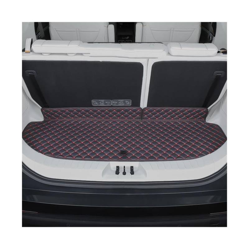 Car Trunk Liner Leder-Kofferraummatte passend für Dongfeng Forthing M4 U-Tour 2024 2025 6-Sitzer Kofferraum Schutzmatte(Bottom pad Black red) von RVIFY