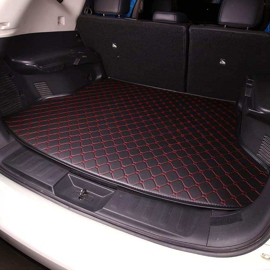 Für Mazda Mazda 3 2014-2019 Kofferraummatten Auto Rutschfester Kofferraummatte Kunstleder Kratzfest Kofferraumwanne Teppich Kofferraum Zubehör,B/BlackRed-1 von RWRAPS