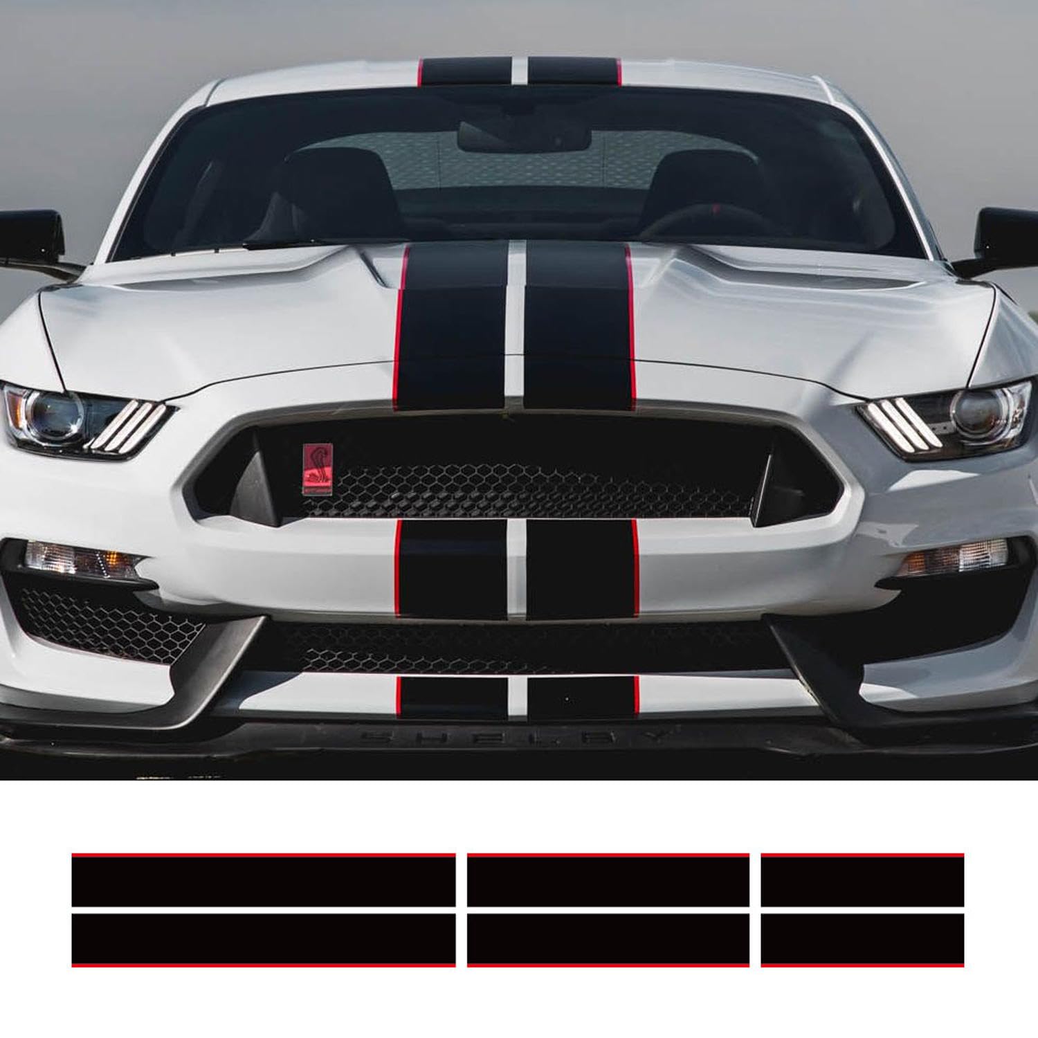 RWRAPS 3-teiliges Autoaufkleber-Set mit grafischen Streifen, Vinyl, für Motorhaube, Motorhaube, Dach, Heck, Dekoration, passend für Ford Mustang GT500 GT350 GT von RWRAPS