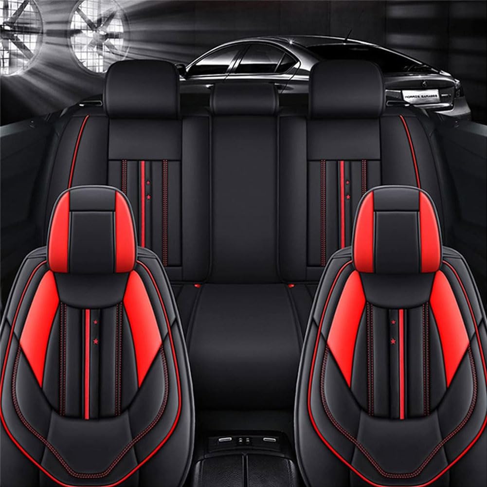 RWRAPS Autositzbezüge Leder Sitzbezüge Auto für Nissan Qashqai J11 2014-2021, Schonbezüge Vordersitze und Rückbank Sitzschoner Komplettset Sitzauflagen Zubehör,B/Black~red von RWRAPS