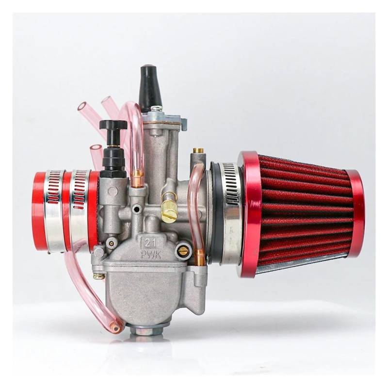 Vergaser Carburetor Motorradvergaser Vergaser Mit Luftfilter Dit Pit Bike Moped Für Keihin Für CB Für PWK 21 24 26 28 30 32 34 Mm 2/4T Vergaser Kit(21mm RED) von RWRPQEDEXM