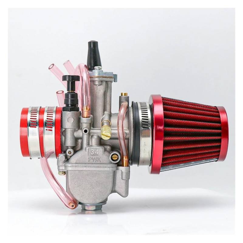 Vergaser Carburetor Motorradvergaser Vergaser Mit Luftfilter Dit Pit Bike Moped Für Keihin Für CB Für PWK 21 24 26 28 30 32 34 Mm 2/4T Vergaser Kit(34mm RED) von RWRPQEDEXM