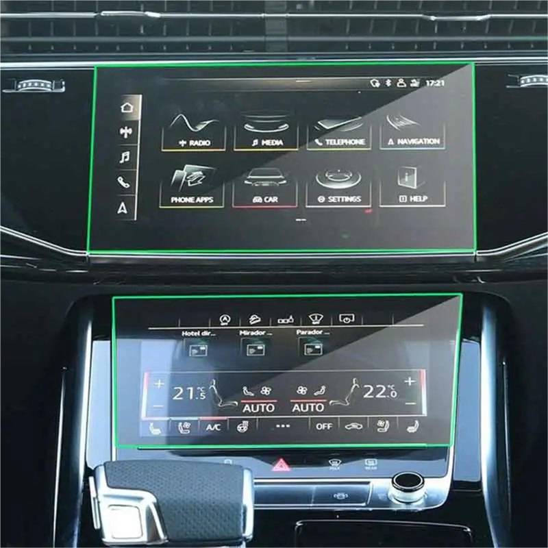 GPS-Navigations-Displayschutz Für Q8 Für Q7 2020 2021 Radio GPS LCD Dash Board Bildschirm Schutz Auto Navigation Gehärtetem Glas Bildschirm Schutz Film Aufkleber(Upper and Lower) von RXRJSU