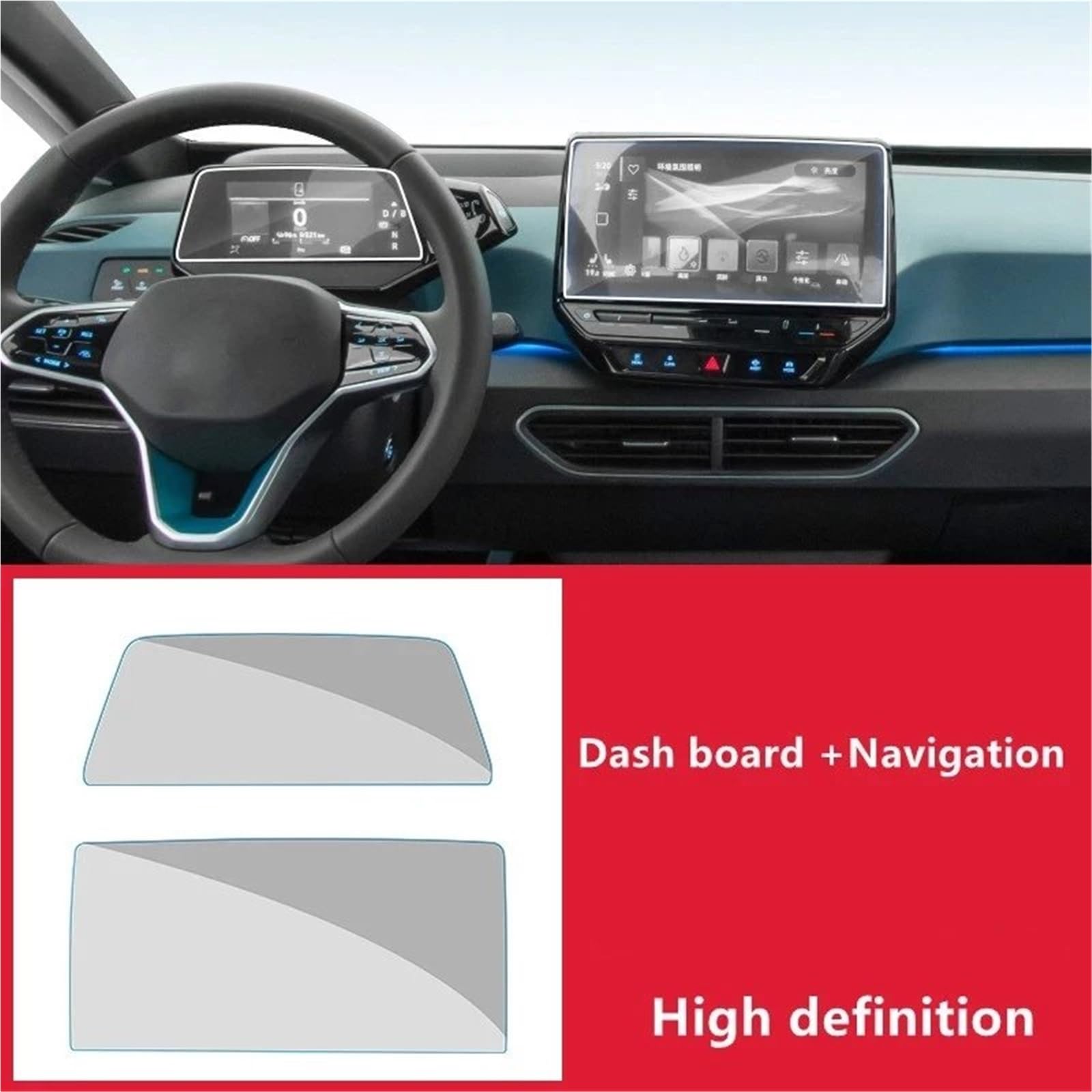 GPS-Navigations-Displayschutz Für VW Für ID3 2021 Auto Radio GPS Navigation Dash Board Innen Auto Zubehör 9H Gehärtetem Glas Screen Protector Film(GPS and Dash Board) von RXRJSU