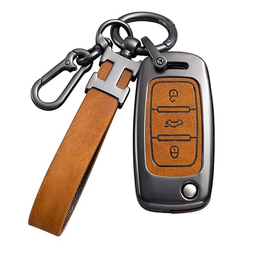 Autoschlüssel Hülle kompatibel mit VW Volkswagen Zinklegierung Autoschlüssel Schutzhülle für Tiguan Passat Golf 4 5 6 Polo Beetle Jetta Touran EOS Scirocco mit Schlüsselanhänger (Braun grau) von RXXR