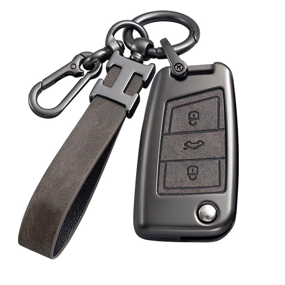 Graue Autoschlüssel Hülle für VW Golf 7, Zinklegierung, 3 Tasten, kompatibel mit MK7, Polo, T-ROC, Tiguan, Skoda, Superb, Octavia, Seat, Leon, Ibiza, Schlüsselgehäuse mit Leder Schlüsselanhänger Graue Autoschlüssel Hülle für VW Golf 7, Zinklegierung, 3 Tasten, kompatibel mit MK7, Polo, T-ROC, Tiguan, Skoda, Superb, Octavia, Seat, Leon, Ibiza, Schlüsselgehäuse mit Leder Schlüsselanhänger von RXXR