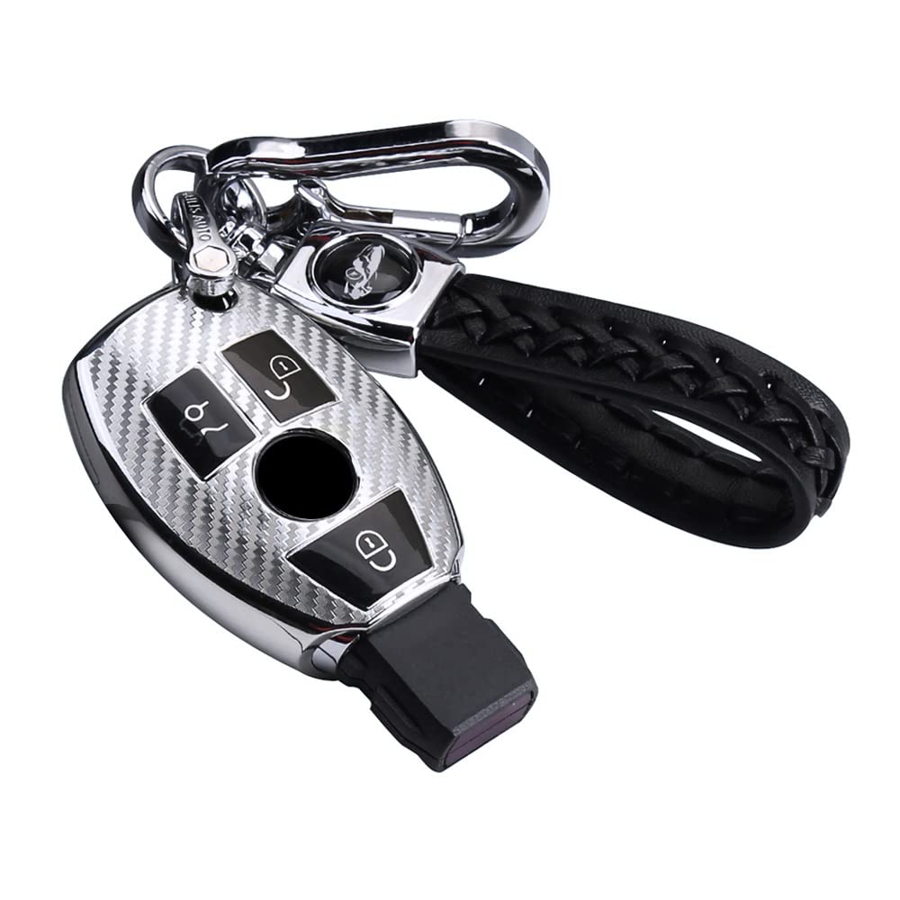 RXXR Autoschlüssel Hülle Kompatibel für Mercedes Benz A B C E S CLK AMG Klasse C180 W164 W245 W209 W204 Schlüsselhülle mit Schlüsselanhänger Weiche TPU Schlüssel Schutz Etui Case 3 Tasten von RXXR