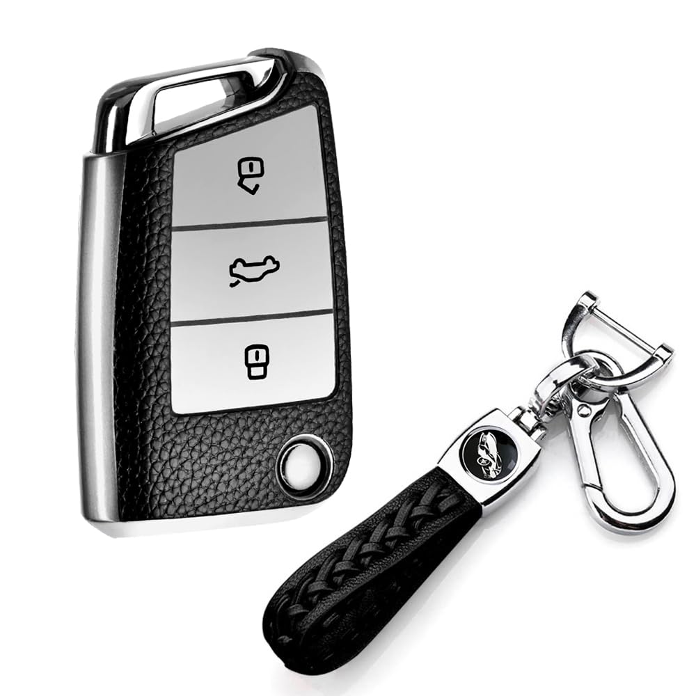 RXXR Autoschlüssel Hülle für VW, VW Golf 7 Schlüsselhülle, Schlüsselbox Cover für VW Polo, Tiguan, MK7 3-Tasten,（Silber） von RXXR