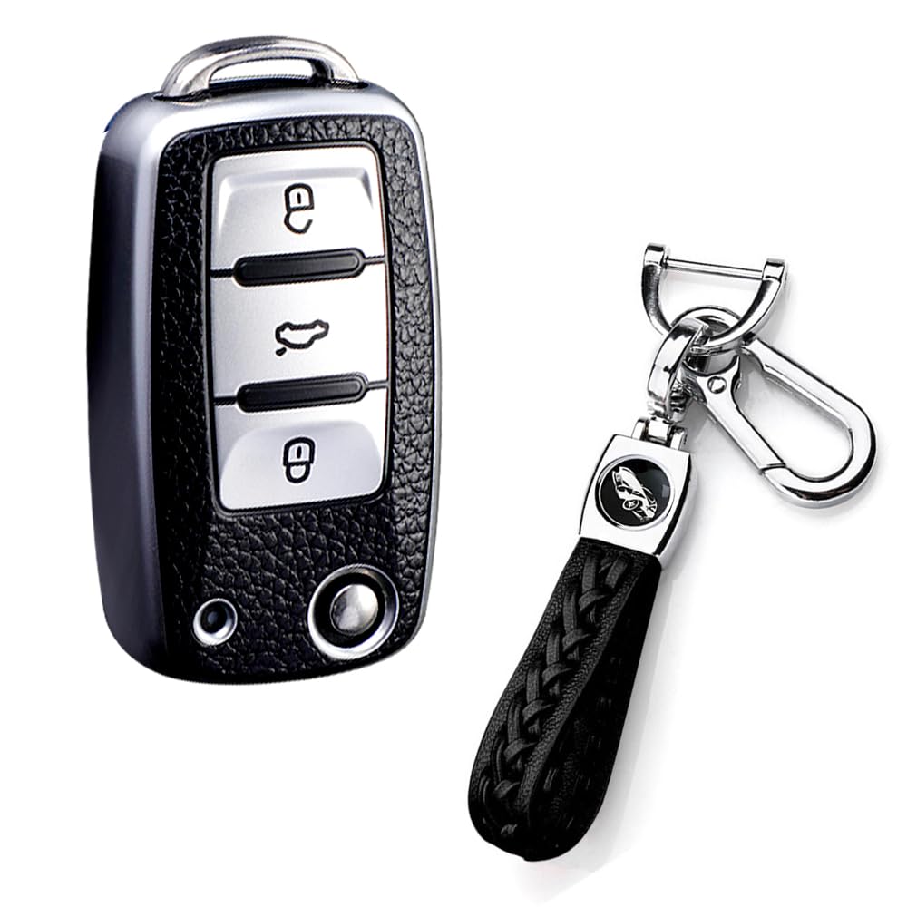 RXXR Autoschlüssel Hülle für VW, VW Golf Schlüsselbox, Schlüsselhülle Cover für VW Polo Passat Skoda Seat 3-Tasten,Silber von RXXR