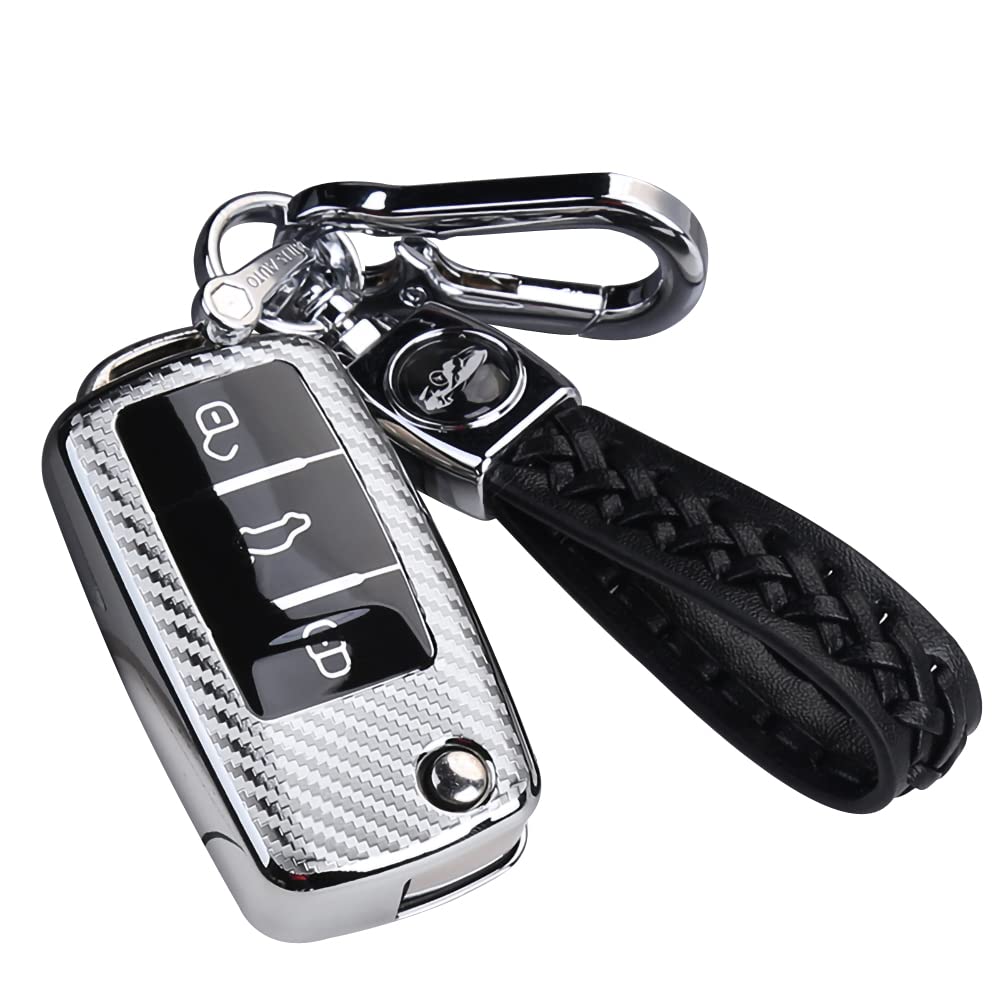 RXXR Autoschlüssel Hülle Kompatibel für VW, VW Golf Schlüsselbox, Schlüsselhülle Cover für VW Polo Passat Skoda Seat 3-Tasten von RXXR