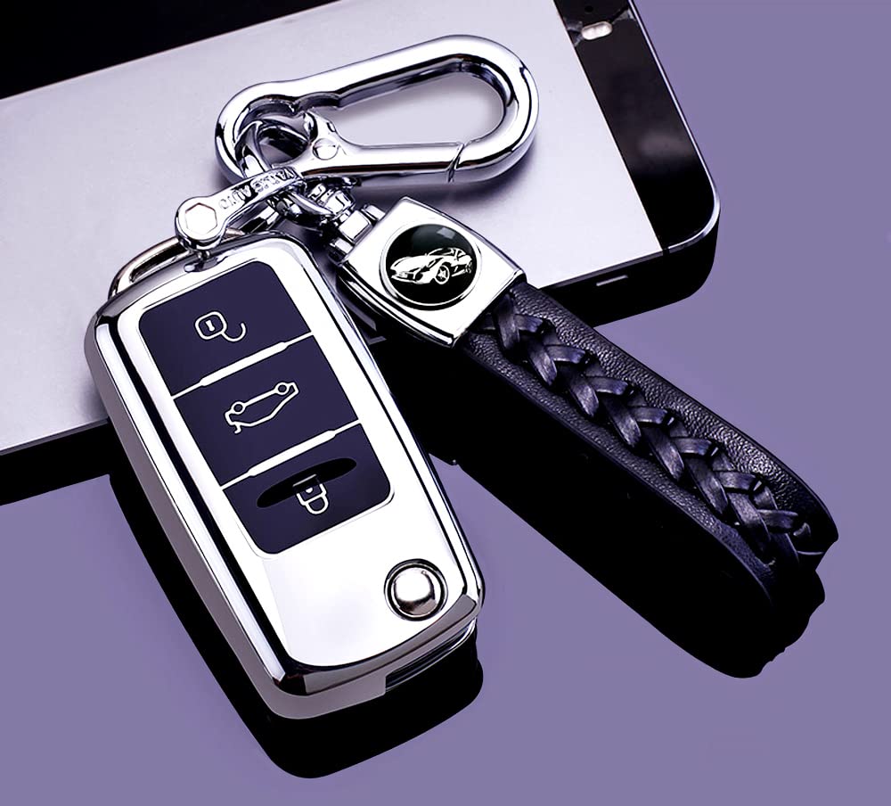 RXXR Autoschlüssel-Hülle mit Schlüsselanhänger, kompatibel für Touran G-o-l-f 4 5 6 Je-tt-a MK4 B-o-r-a Polo Soft TPU Vollschutz 3 Tasten Autoschlüssel Shell Cover Protector von RXXR