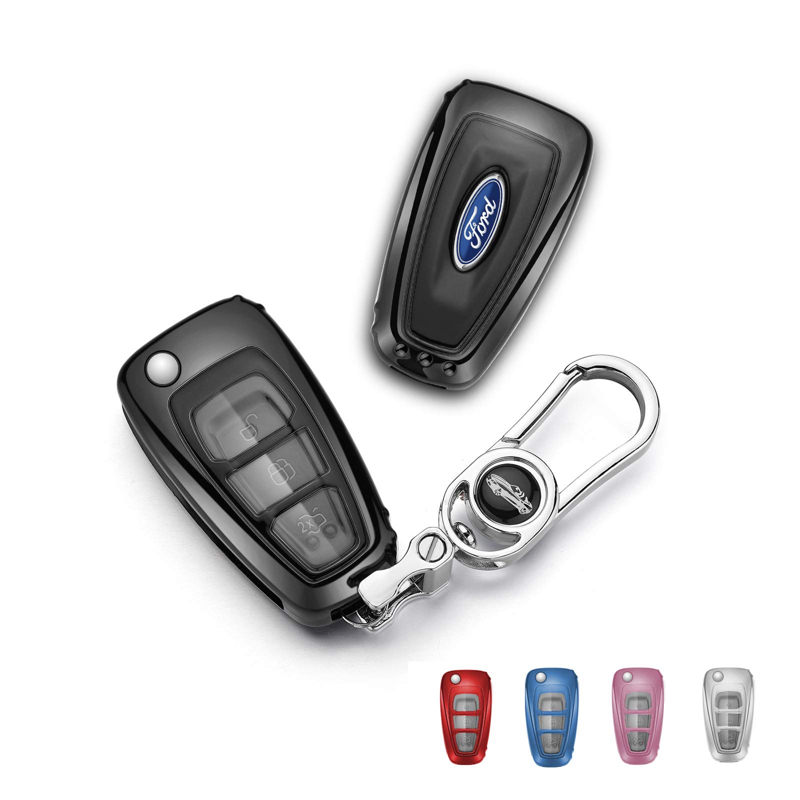 Autoschlüssel-Schutzhülle für Ford, TPU-Autoschlüssel, mit Schlüsselanhänger, passend für Ford Fiesta/Focus/Mondeo etc., Schwarz von RYE