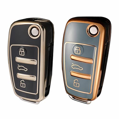 RYE 2 Stück TPU Autoschlüssel-Abdeckung für Audi, 3 Tasten Autoschlüssel Schutzhülle mit Schlüsselanhänger, 2 Stück/Blau und Schwarz, S von RYE