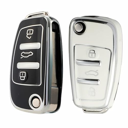 RYE 2 Stück TPU Autoschlüssel-Abdeckung für Audi, 3 Tasten Autoschlüssel Schutzhülle mit Schlüsselanhänger, 2 Stück/Schwarz/Weiß, S von RYE