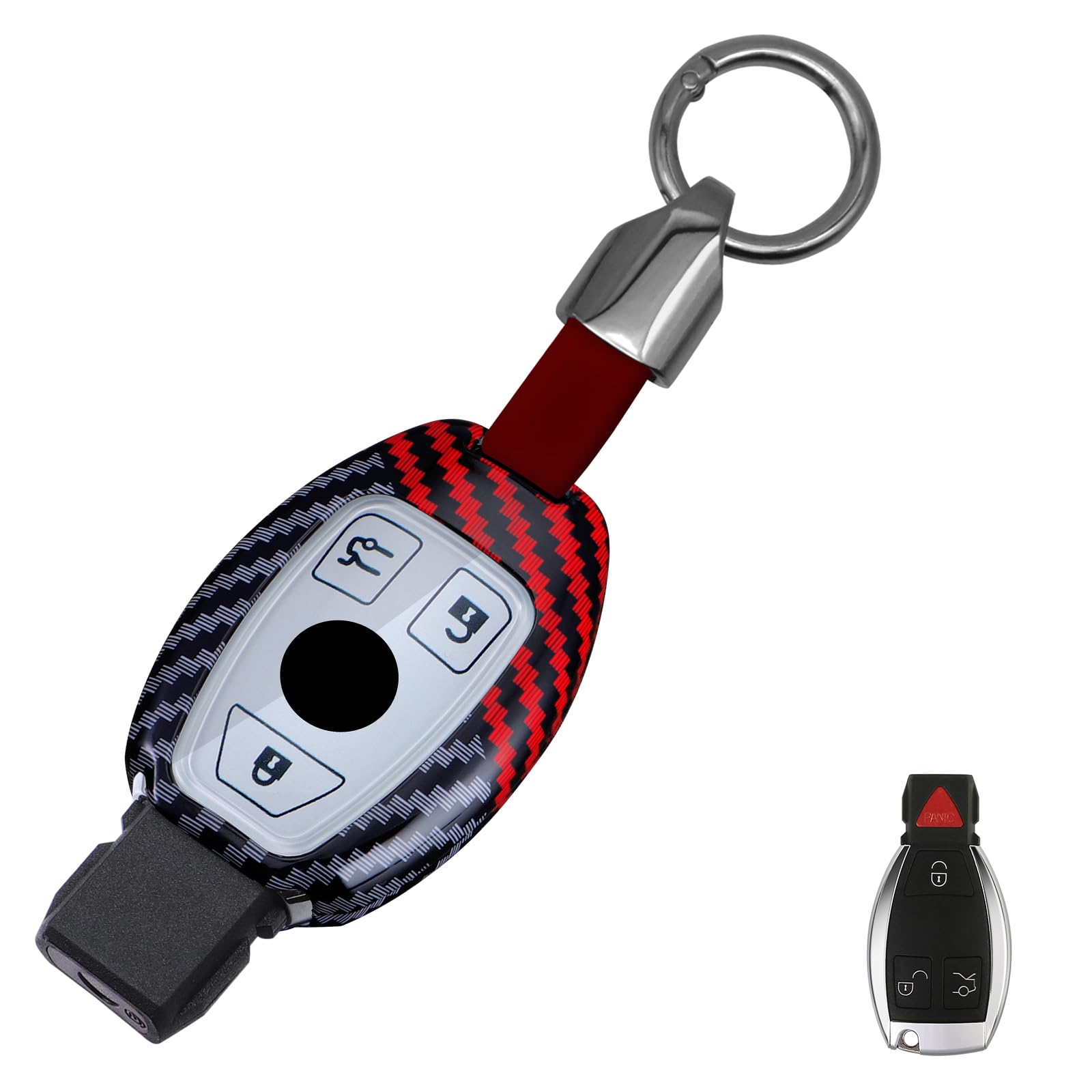 RYE Autoschlüssel Hülle kompatibel mit Mercedes Benz,ABS-Kunststoff Autoschlüsseletui mit Schlüsselanhänger für Madame W204 W211 2-3 Keyless Tasten A B C E Class - Kohlefaser Rosa RYE Autoschlüssel Hülle kompatibel mit Mercedes Benz,ABS-Kunststoff Autoschlüsseletui mit Schlüsselanhänger für Madame W204 W211 2-3 Keyless Tasten A B C E Class - Kohlefaser Rosa von RYE