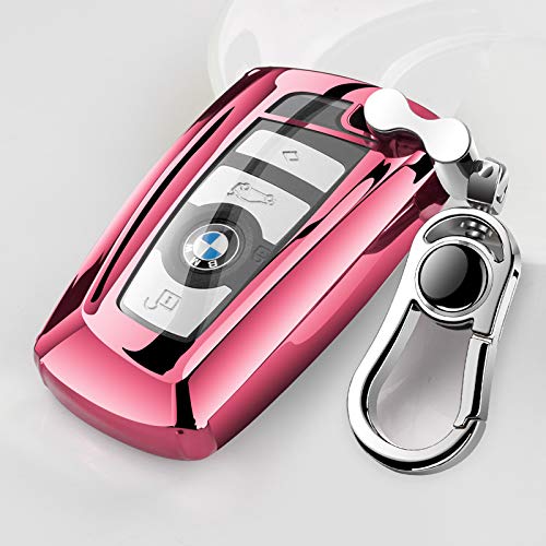 RYE Autoschlüssel hülle für BMW 1/3/4/5/6/7 Serie und X3, 4 Tasten TPU-Silikon BMW Schlüsselhülle-Rosa von RYE