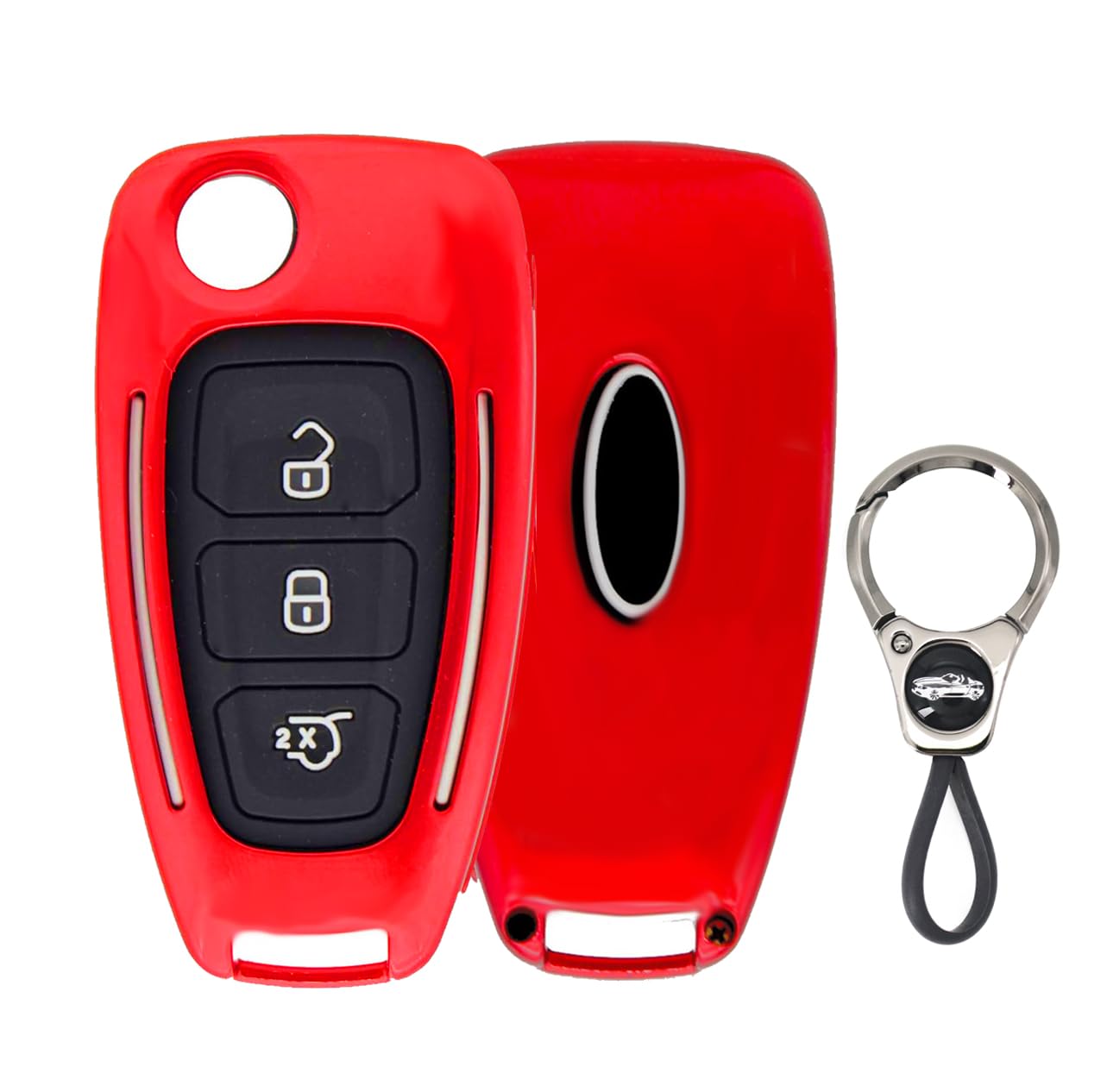 RYE Autoschlüssel hülle für Ford Fiesta/Focus/Mondeo,3 Tasten ABS Ford Schlüsselhülle-Rot von RYE