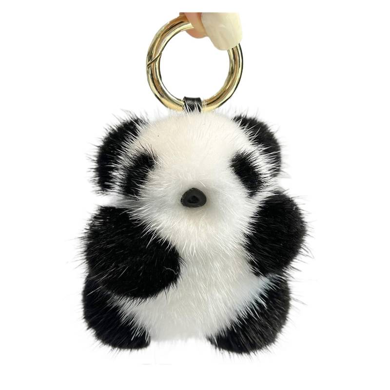 10 cm kleine Panda-Plüschpuppe Damentasche Ornamente Niedlicher Natumn Nerzpelz Panda Auto Schlüsselanhänger Niedlicher Bär Auto Schlüsselanhänger Modegeschenk von RYWRLQRA