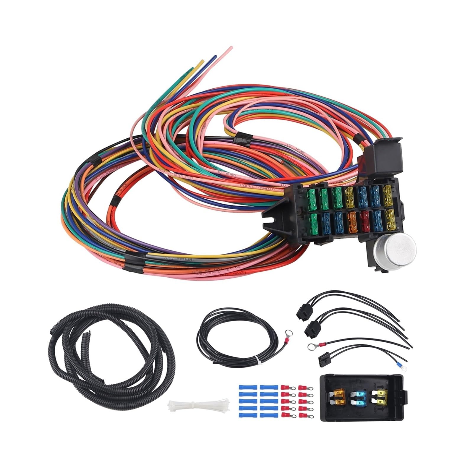 14-Schaltkreis-Kabelbaum-Kit, Auto-Modifikationsschaltung, 14 Sicherungen, kompatibel mit Chrysler, kompatibel mit Mopar Muscle Car, elektrischer Kabelbaum 14-Schaltkreis-Kabelbaum-Kit, Auto-Modifikationsschaltung, 14 Sicherungen, kompatibel mit Chrysler, kompatibel mit Mopar Muscle Car, elektrischer Kabelbaum von RYWRLQRA