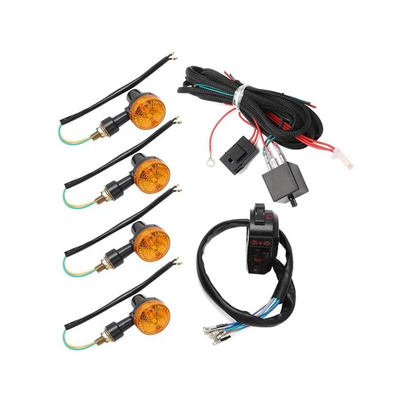 7/8 Zoll Lenkersteuerung Scheinwerfer Hupenschalter Kabelbaum Kompatibel für Yamaha Motorrad Universal Blinker Lampenkabelbaum Set(Harness With 4 Lamps) von RYWRLQRA