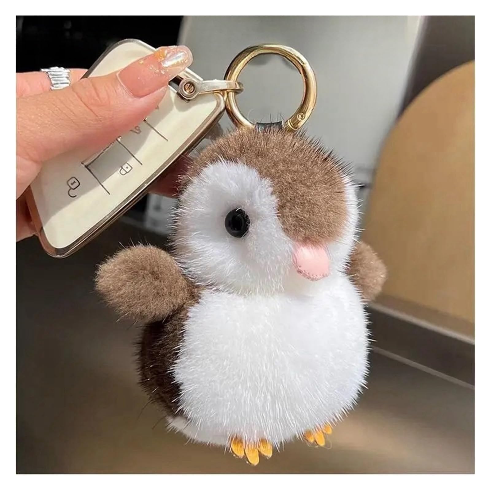 Echter Nerzfell Pinguin Schlüsselbund Animal Doll Anhänger Frauen Tasche Charme Auto Spielzeug Keyring Girl Party Geschenk(Brown) von RYWRLQRA