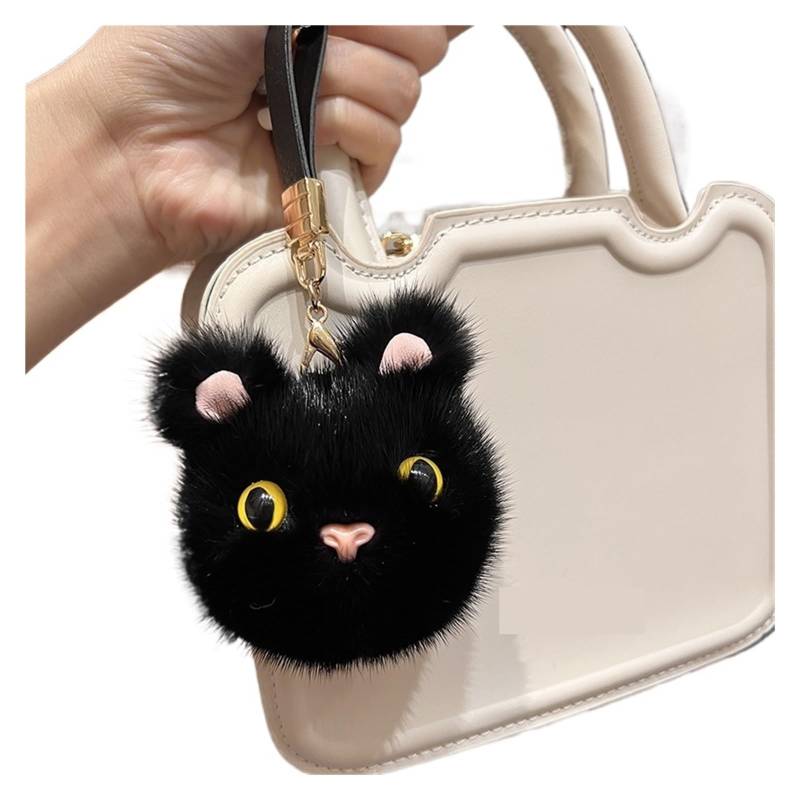 Frauen Natürliche Nerz Pelz Kleine Katze Kitty Schlüsselanhänger Charme Plüsch Auto Schlüsselbund Tasche Anhänger Party Geschenk Schmuck Schmuckstück(Black) von RYWRLQRA