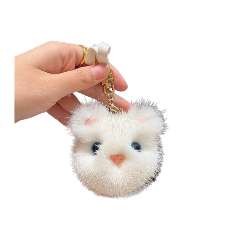 Frauen Natürliche Nerz Pelz Kleine Katze Kitty Schlüsselanhänger Charme Plüsch Auto Schlüsselbund Tasche Anhänger Party Geschenk Schmuck Schmuckstück(WHITE) von RYWRLQRA