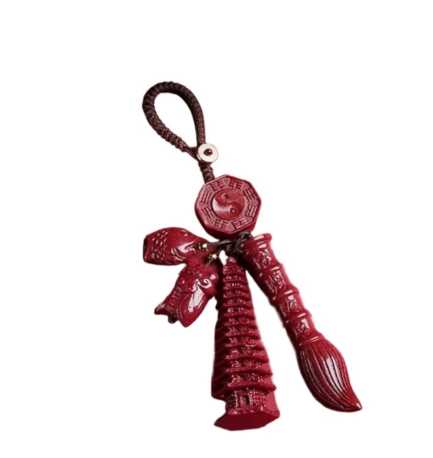 Natural Cinnabar Wenchang Tower und Stift Schlüsselbeutel Hanging Jin Bang Ti Ming Unisex Lucky Charm Car Schlüsselanhänger(Coffee color) von RYWRLQRA