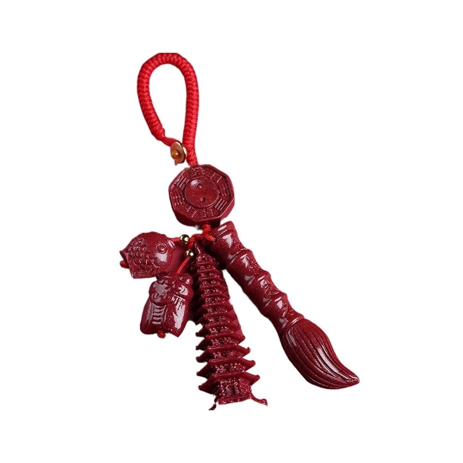 Natural Cinnabar Wenchang Tower und Stift Schlüsselbeutel Hanging Jin Bang Ti Ming Unisex Lucky Charm Car Schlüsselanhänger(Red rope style) von RYWRLQRA