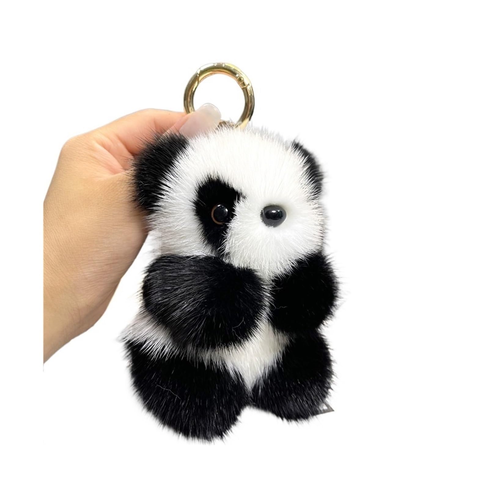 Niedlicher echter Nerzpelz-Schlüsselanhänger, Plüsch-Panda-Anhänger, Kinderspielzeug, Frauen, Taschenanhänger, Schmuckstücke, Auto-Schlüsselringe aus Metall, Rückspiegel-Ornamente von RYWRLQRA