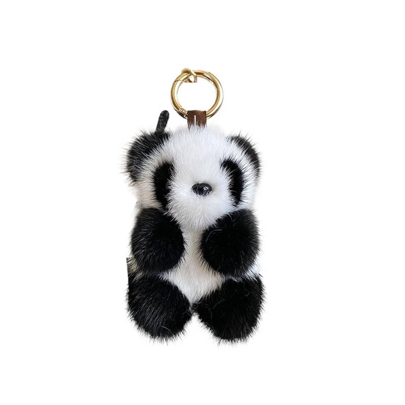 Panda-Schlüsselanhänger mit echtem Nerzfell-Pompon, handgefertigt, Pandafell, Damentasche, Autospielzeug, entzückender Plüsch-Schlüsselanhänger von RYWRLQRA