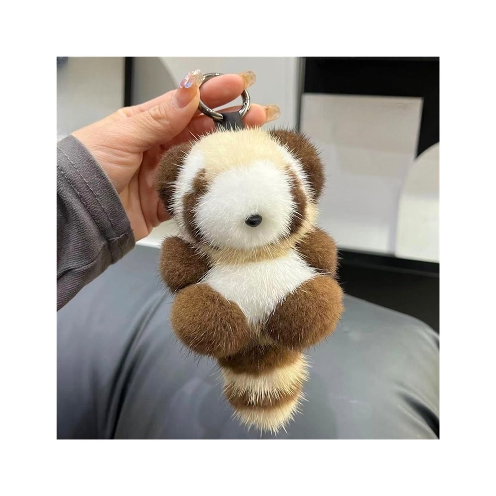 Süßer Waschbär Real Nerk Fell Schlüsselbund Plüsch Spielzeugschmuck Frauen Bag Hanging Ornamente Auto Key Metal Ring Anhänger Kinder Geschenk(Raccoon) von RYWRLQRA