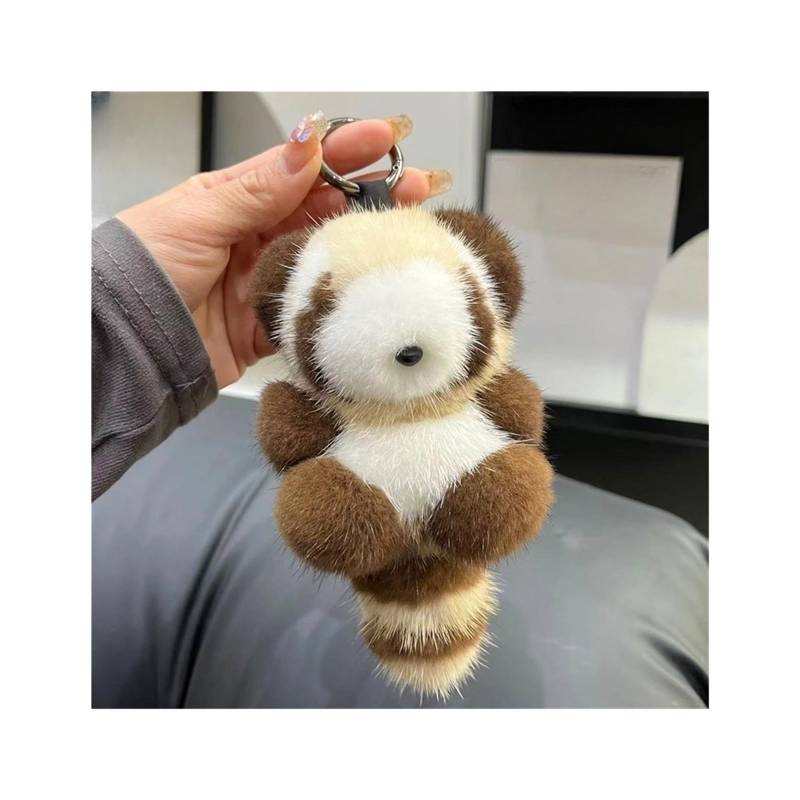 Süßer Waschbär Real Nerk Fell Schlüsselbund Plüsch Spielzeugschmuck Frauen Bag Hanging Ornamente Auto Key Metal Ring Anhänger Kinder Geschenk(Raccoon) von RYWRLQRA